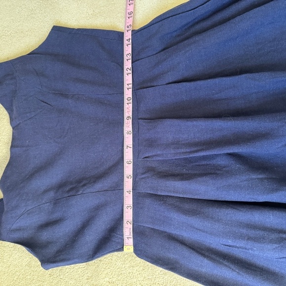 Vintage Navy Blue and Green Embroidered Linen Dress - Picture 12 of 13